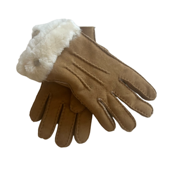 Ugg Sheepskin Suede Shearling Warm Soft Gloves Chestnut Medium